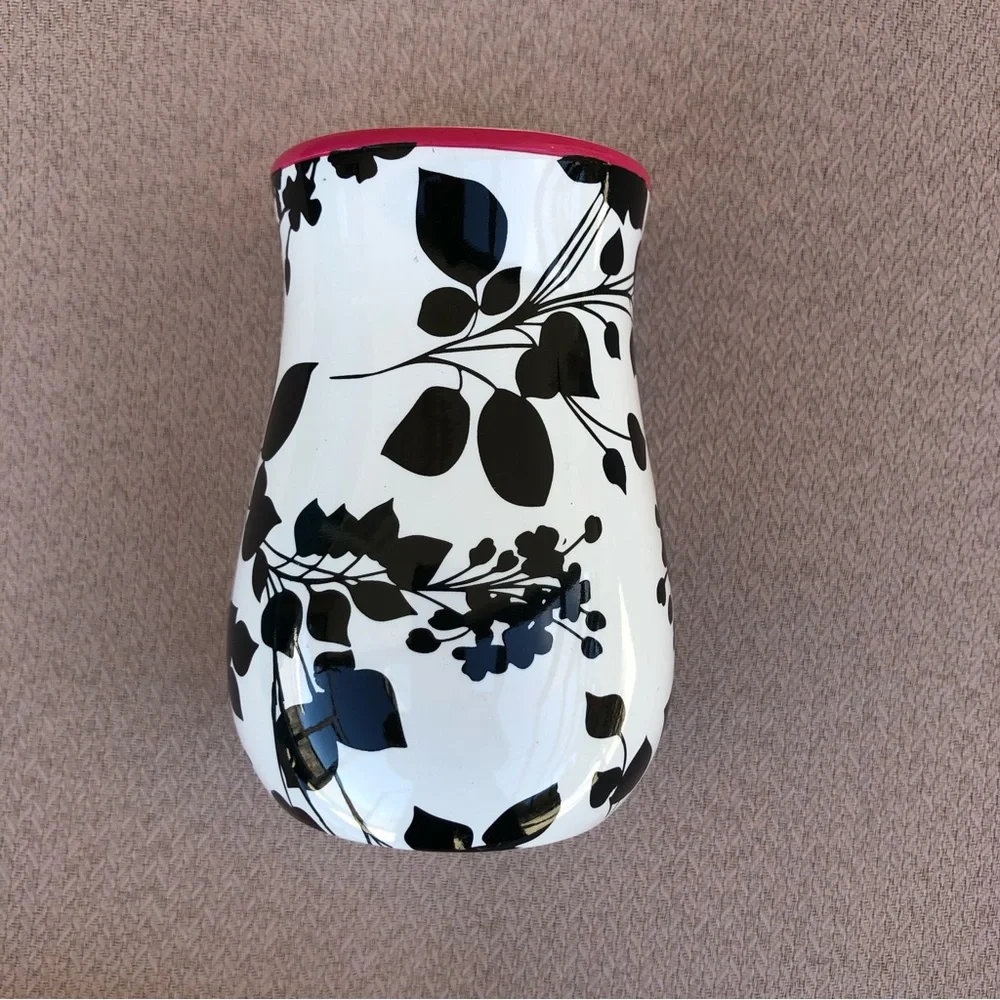Steve Madden Ceramic Juliet Soap Dish Vase Black White floral Bathroom Accessory